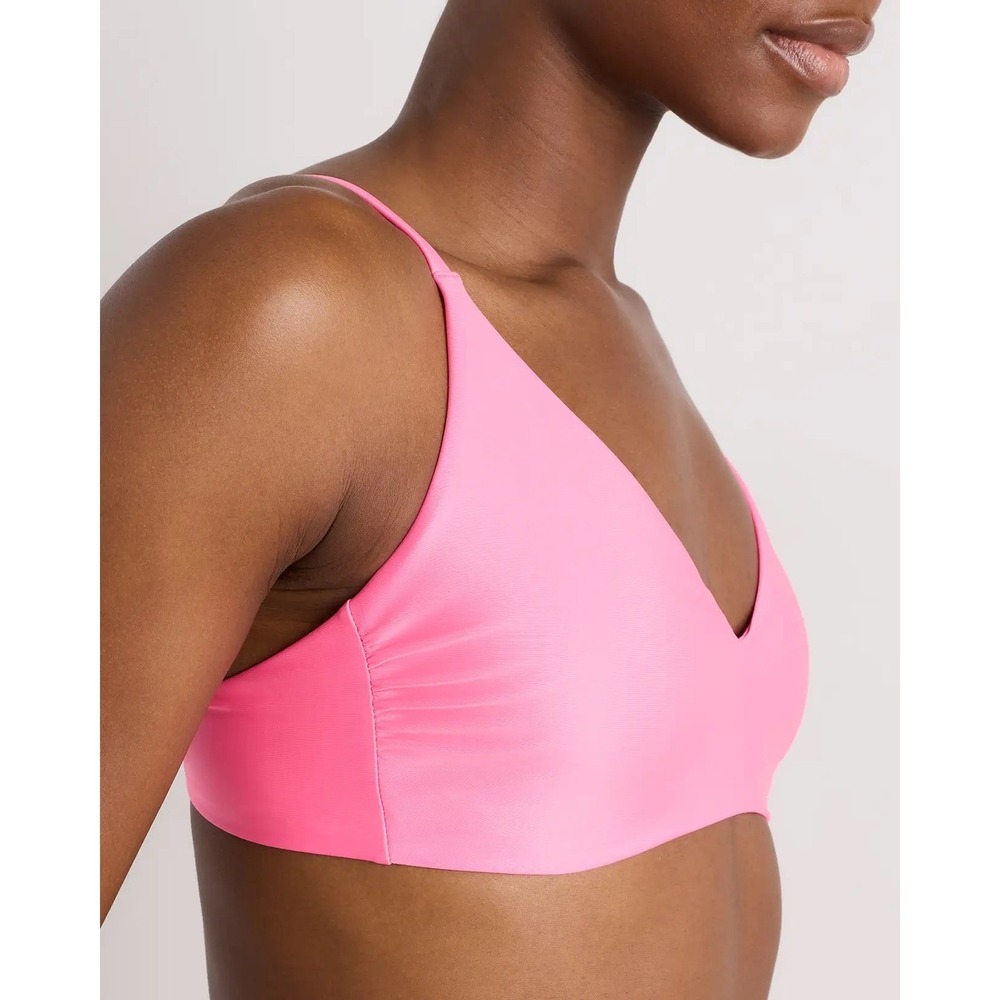 Quince Italian V-Neck Bikini Top Neon Pink Adjustable Straps Size Small NWOT